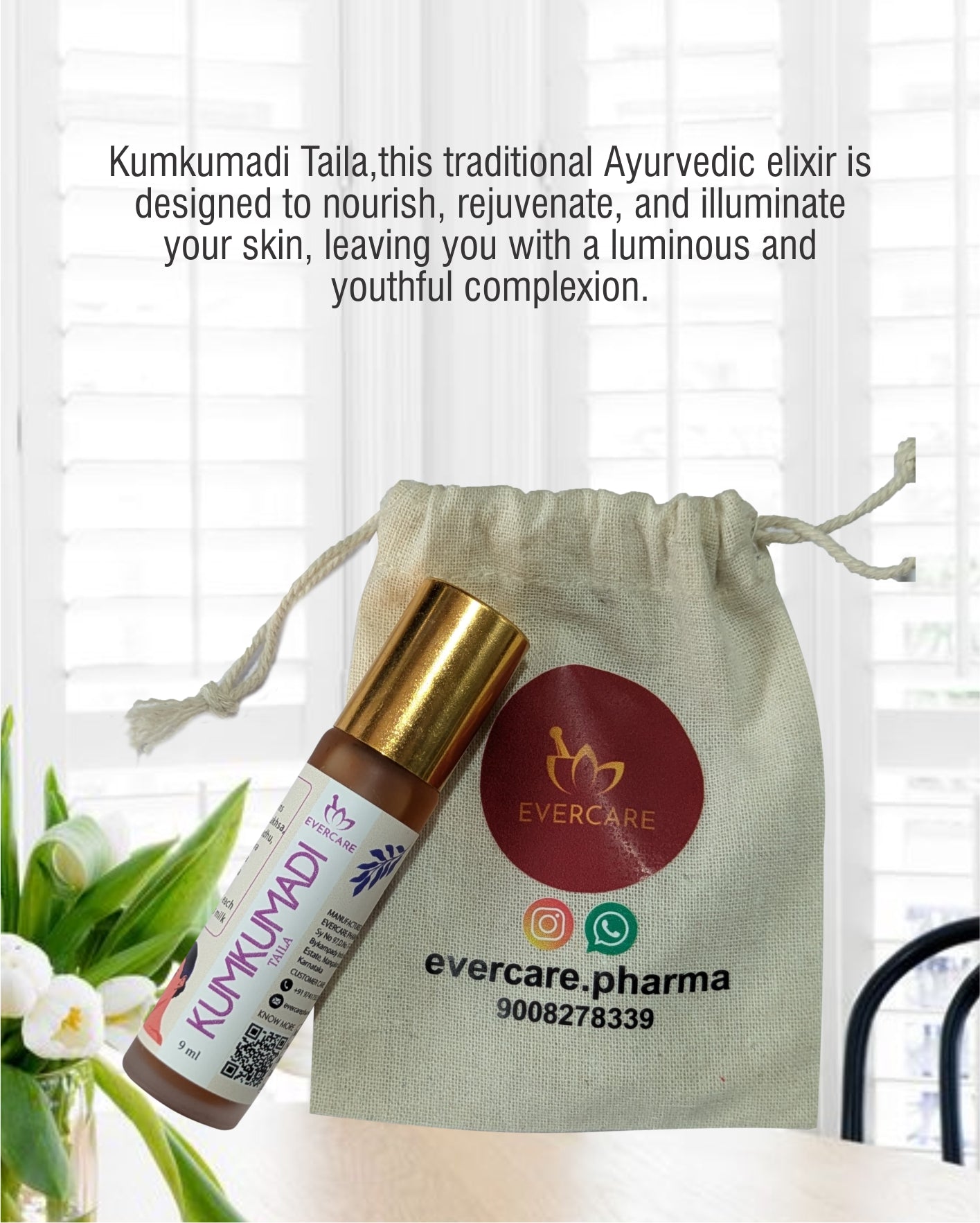Evercare Kumkumadi Taila premium ayurvedic packaging with gold highlights
